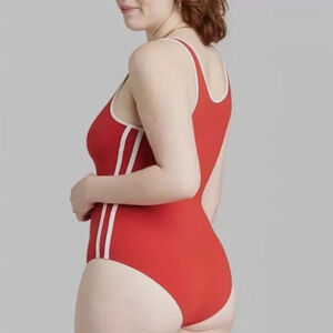 Wild Fable Red Bodysuit Scoop Neck Retro Women Size 3X Sleeveless White Trim NEW